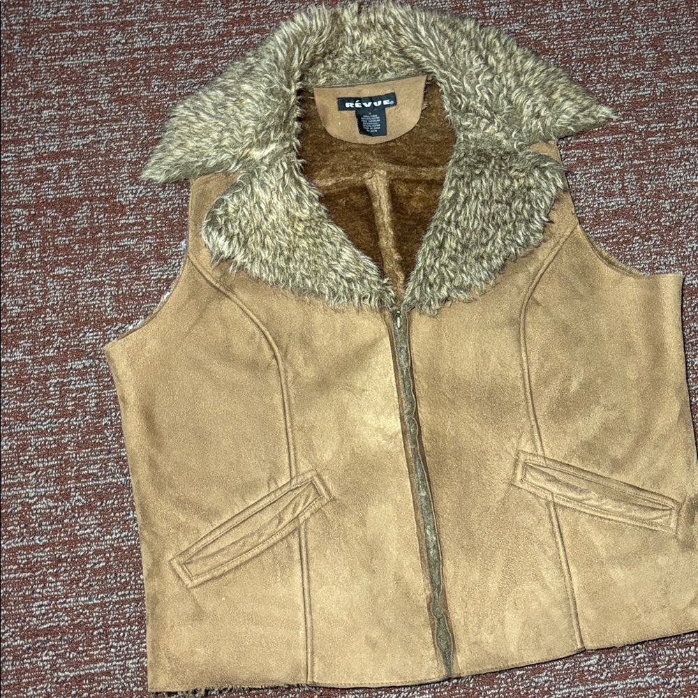 suede zip up vest fitted western faux shearling collar warm lined fall layer